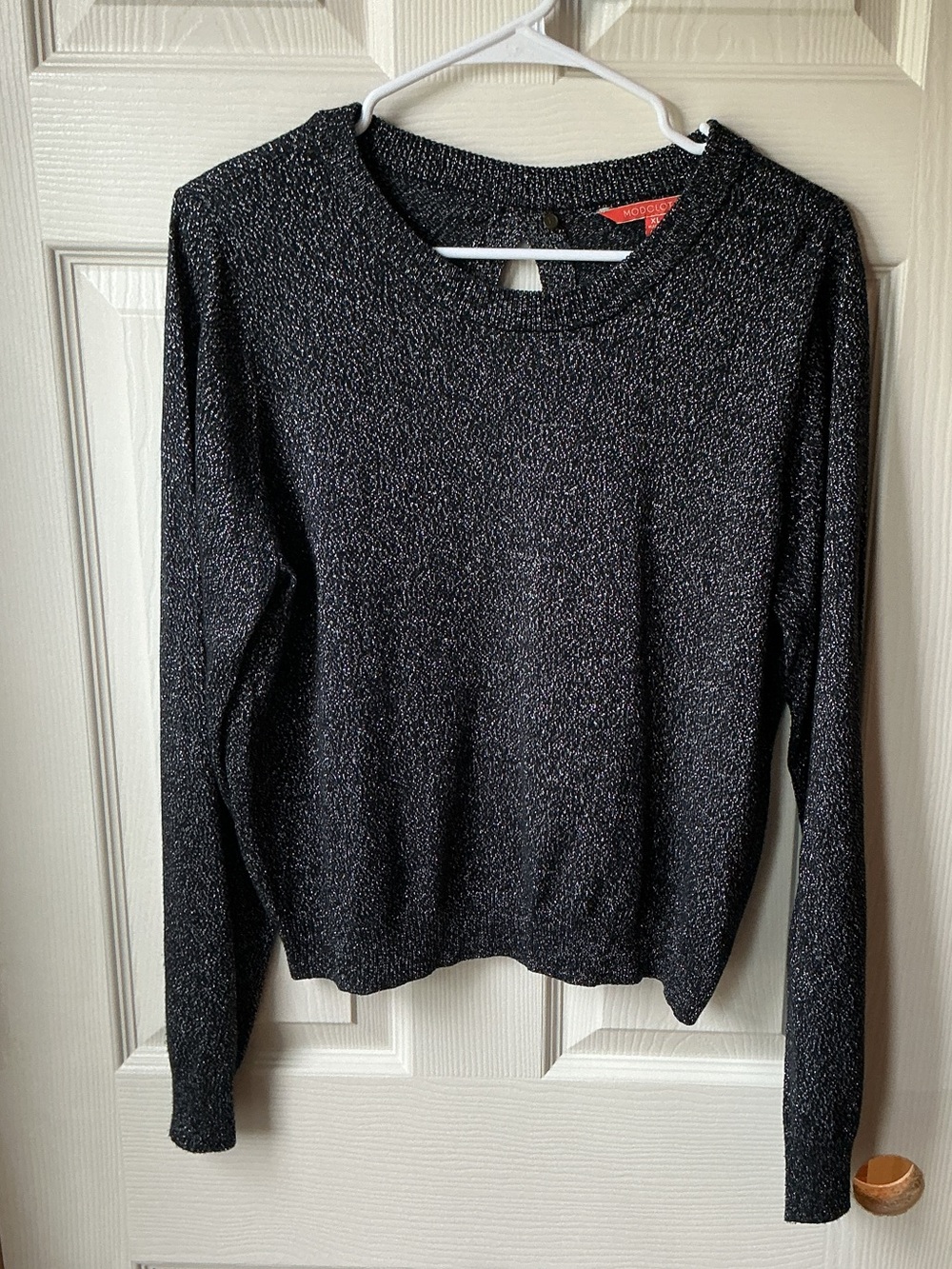 ModCloth Black Metallic Sparkle Long-Sleeve Top